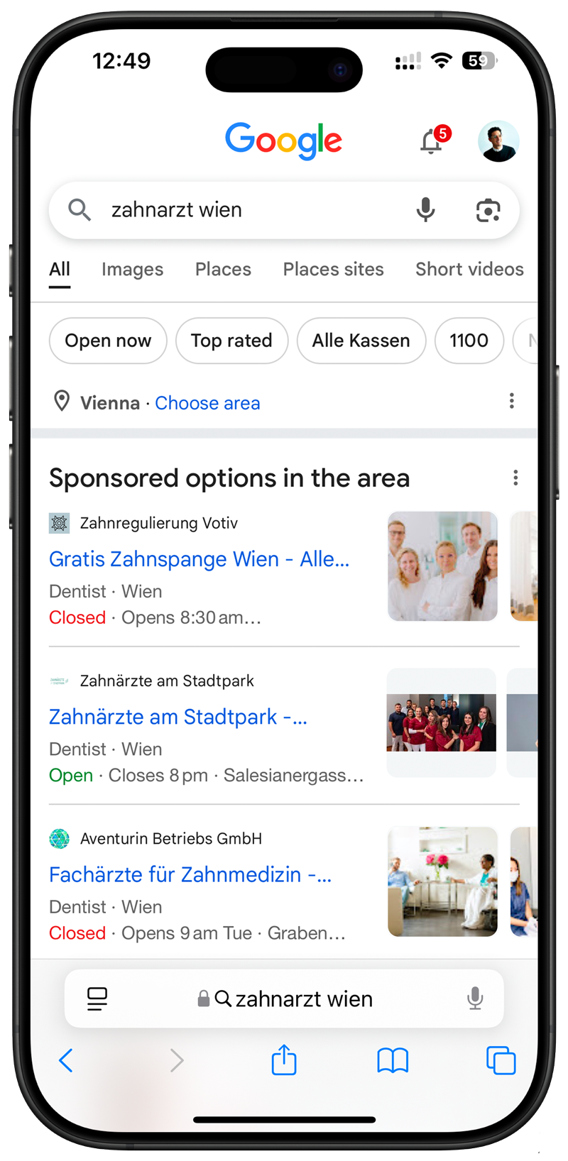 iPhone mit gesponsertem Google-Suchergebnis